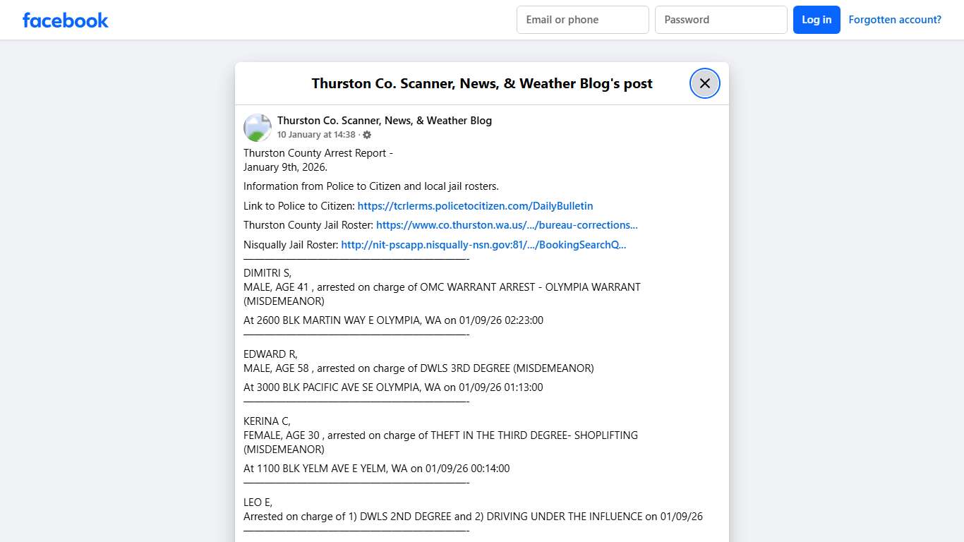 Thurston... - Thurston Co. Scanner, News, & Weather Blog | Facebook