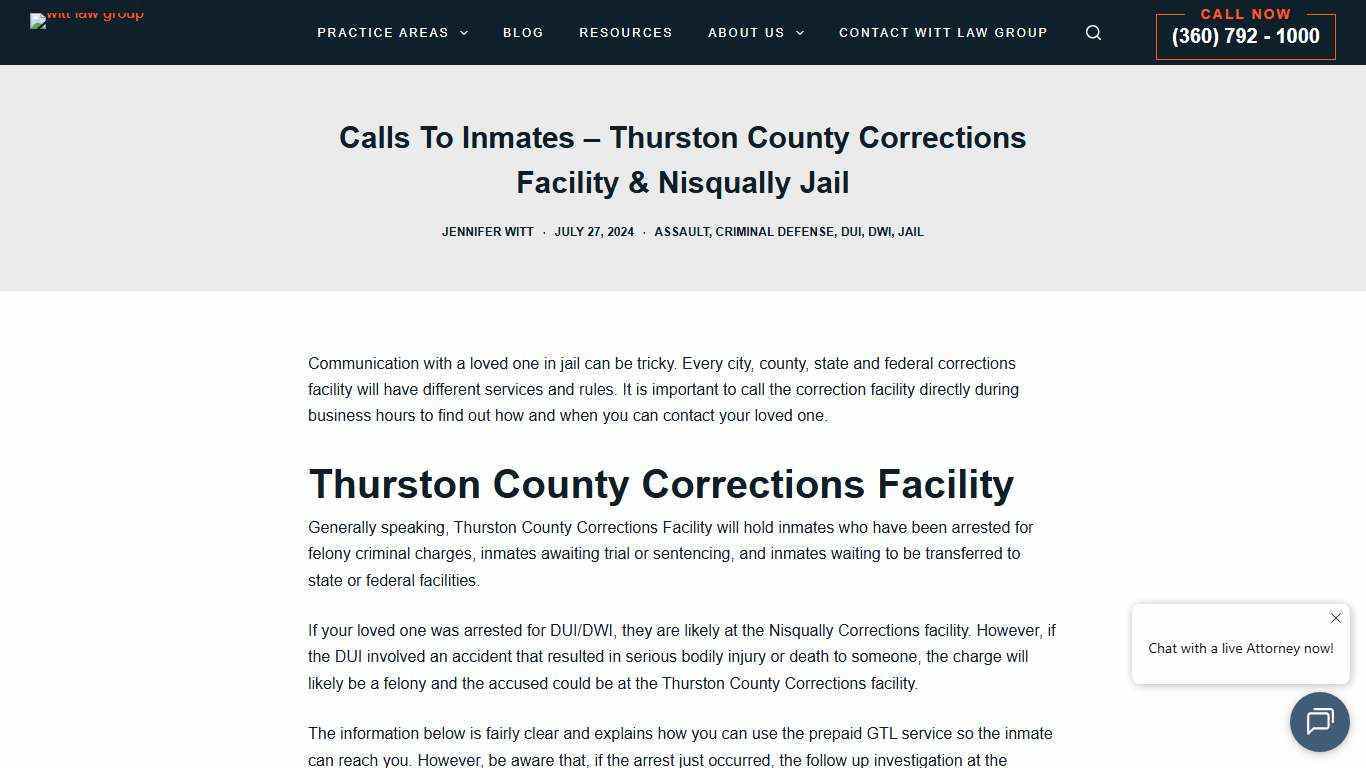 Calls To Inmates: Thurston & Nisqually Correction Facilities