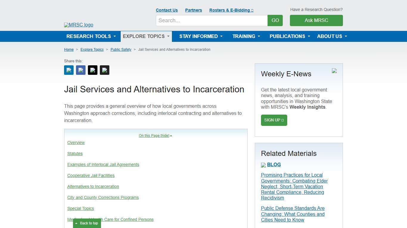 MRSC - Jail Services and Alternatives to Incarceration