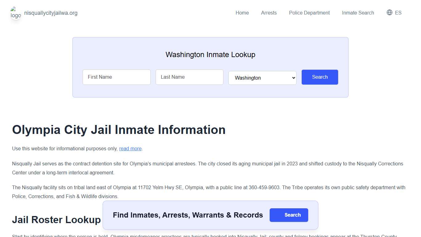 Nisqually Jail, WA Inmate Roster, Municipal Jail Info